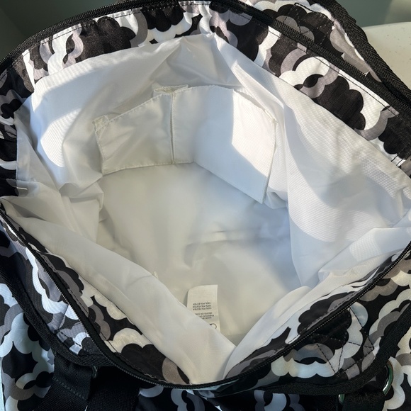 LeSportsac Large Shoulder Bag Purse Double Handles w/Metal Loops Black & White - Picture 10 of 15